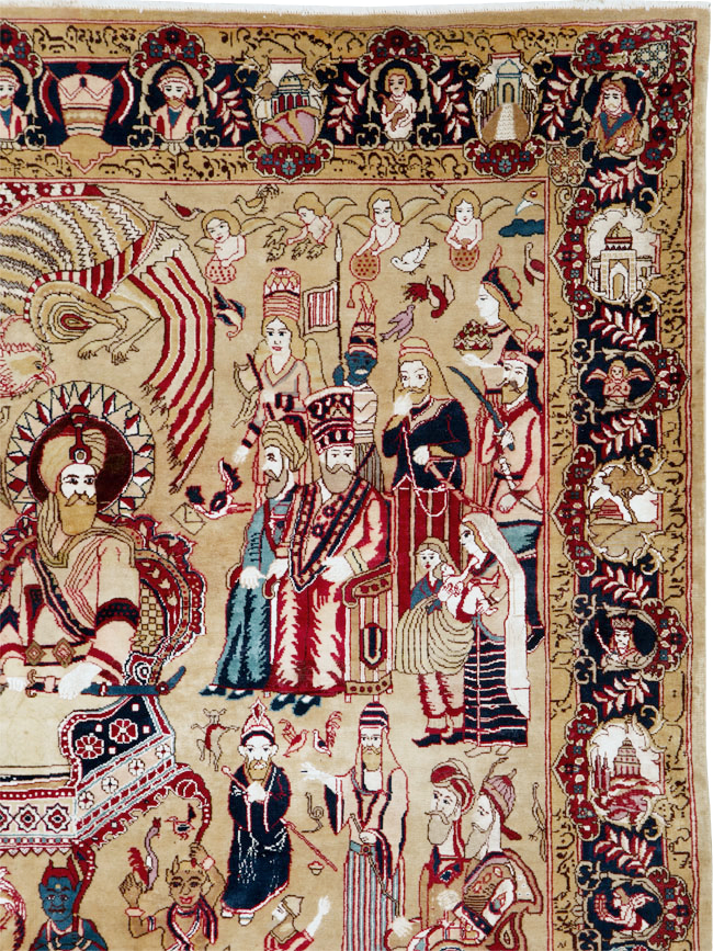 Vintage Indo Tabriz Pictorial Rug, No.19012 - Gss