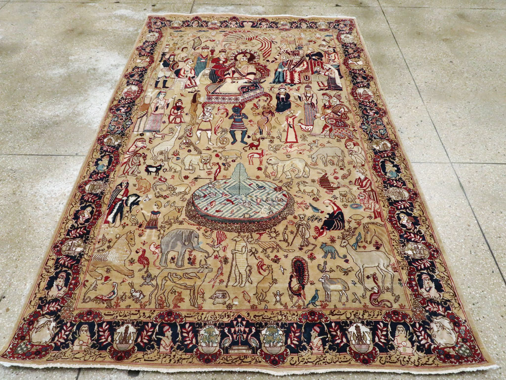Vintage Indo Tabriz Pictorial Rug, No.19012 - Gss