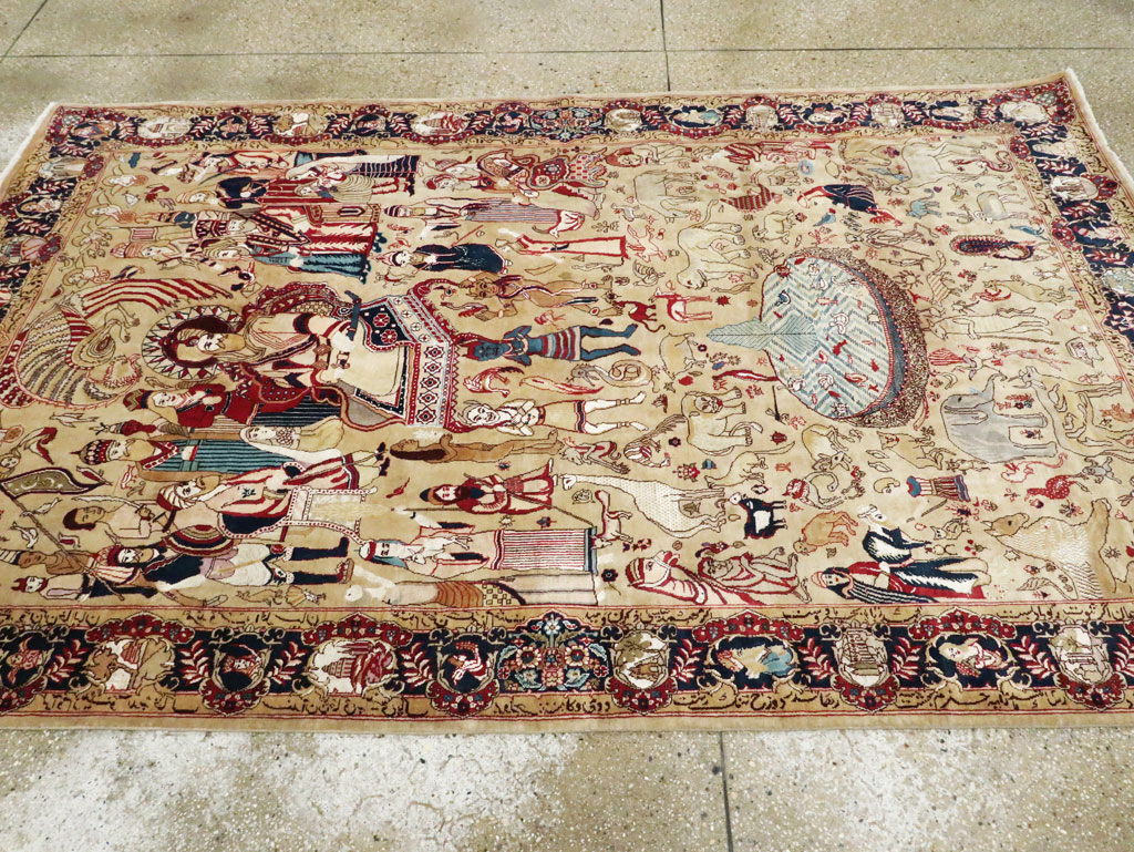 Vintage Indo Tabriz Pictorial Rug, No.19012 - Gss