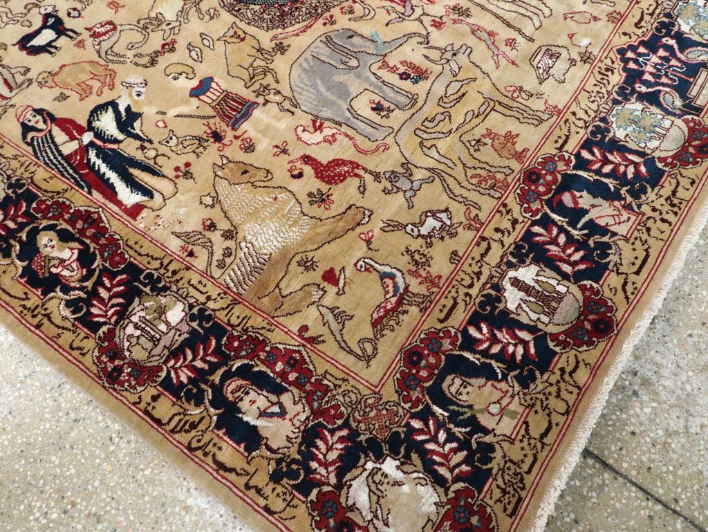Vintage Indo Tabriz Pictorial Rug, No.19012 - Gss