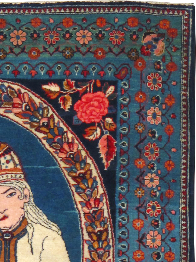 Vintage Persian Yazd Pictorial Throw Rug, No.19029 - Gss