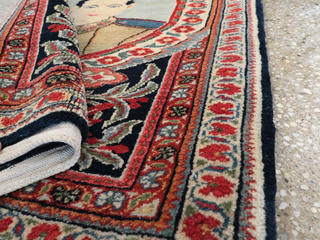 Vintage Persian Qazvin Pictorial Rug, No.19076 - Gss