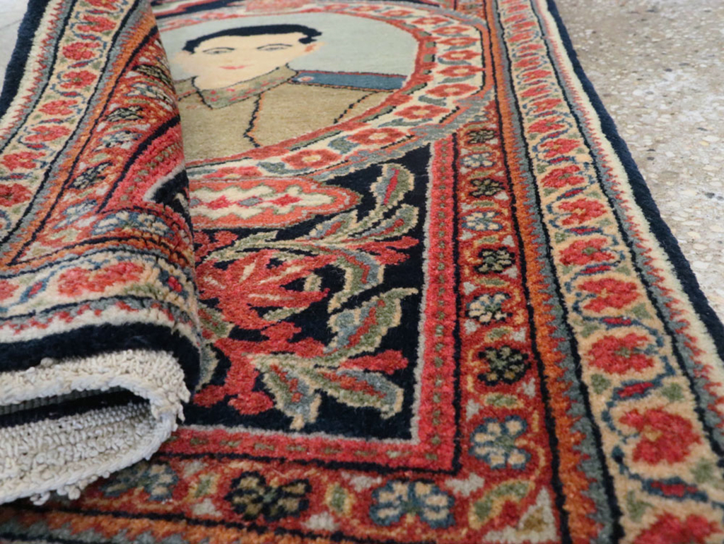 Vintage Persian Qazvin Pictorial Rug, No.19077 - Gss