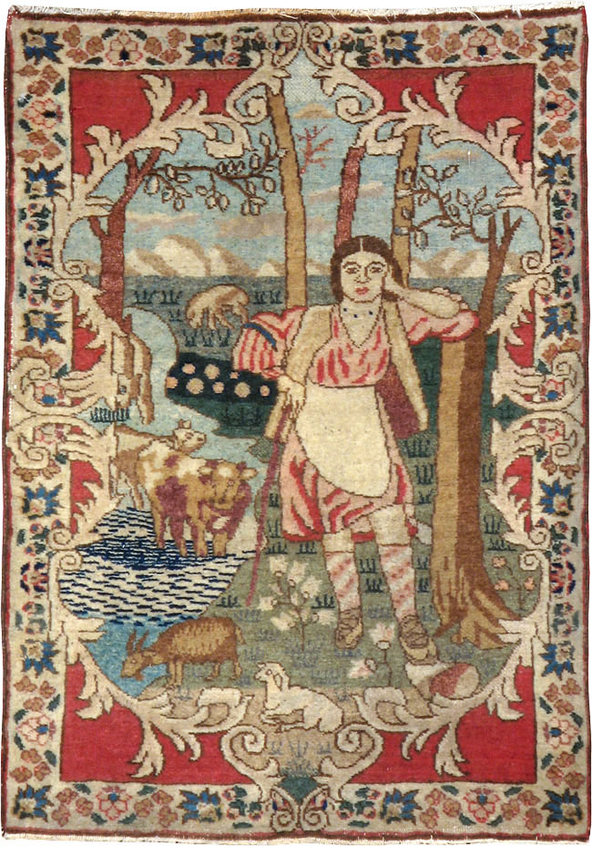 Antique Persian Tabriz Pictorial Rug, No.19078 - Gss