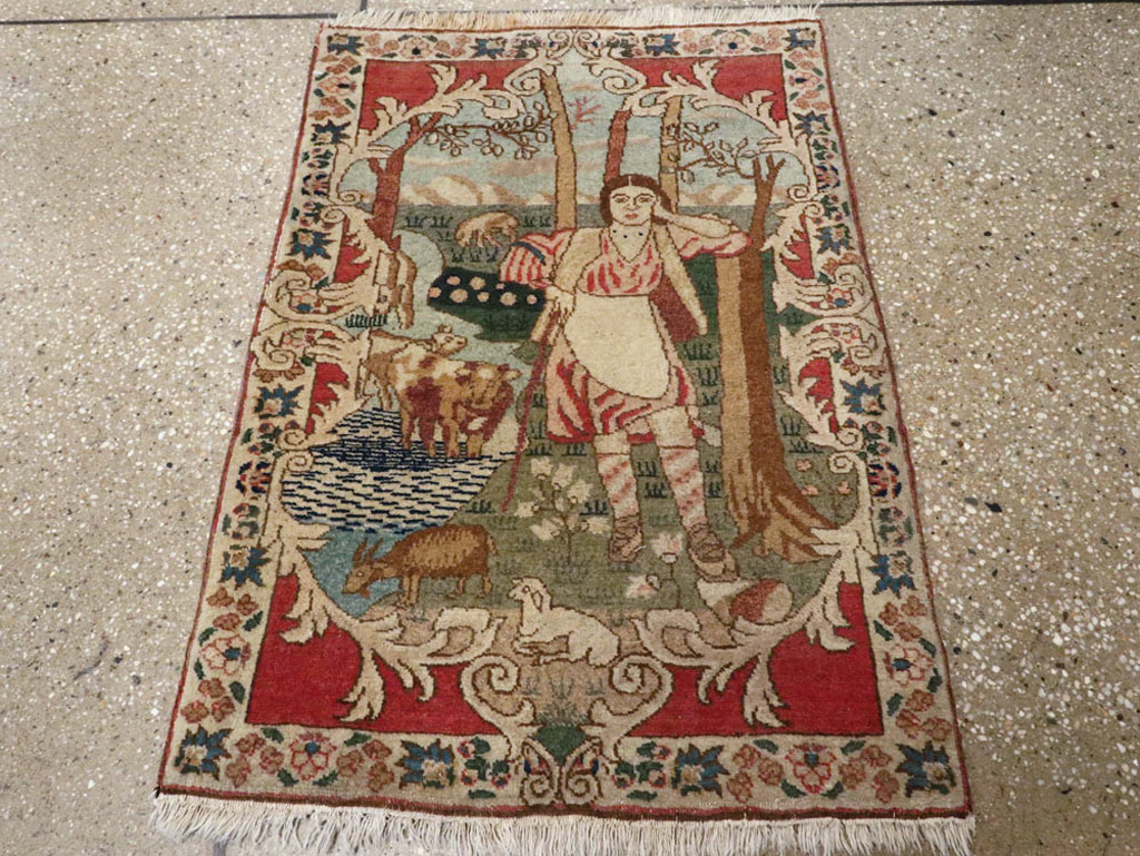 Antique Persian Tabriz Pictorial Rug, No.19078 - Gss