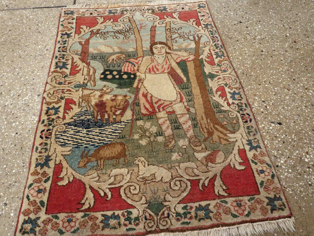 Antique Persian Tabriz Pictorial Rug, No.19078 - Gss