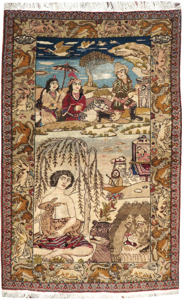 Vintage Persian Tabriz Pictorial Rug, No.19079 - Gss