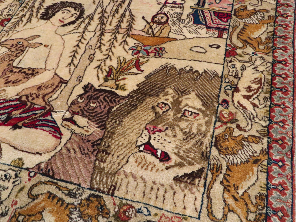 Vintage Persian Tabriz Pictorial Rug, No.19079 - Gss