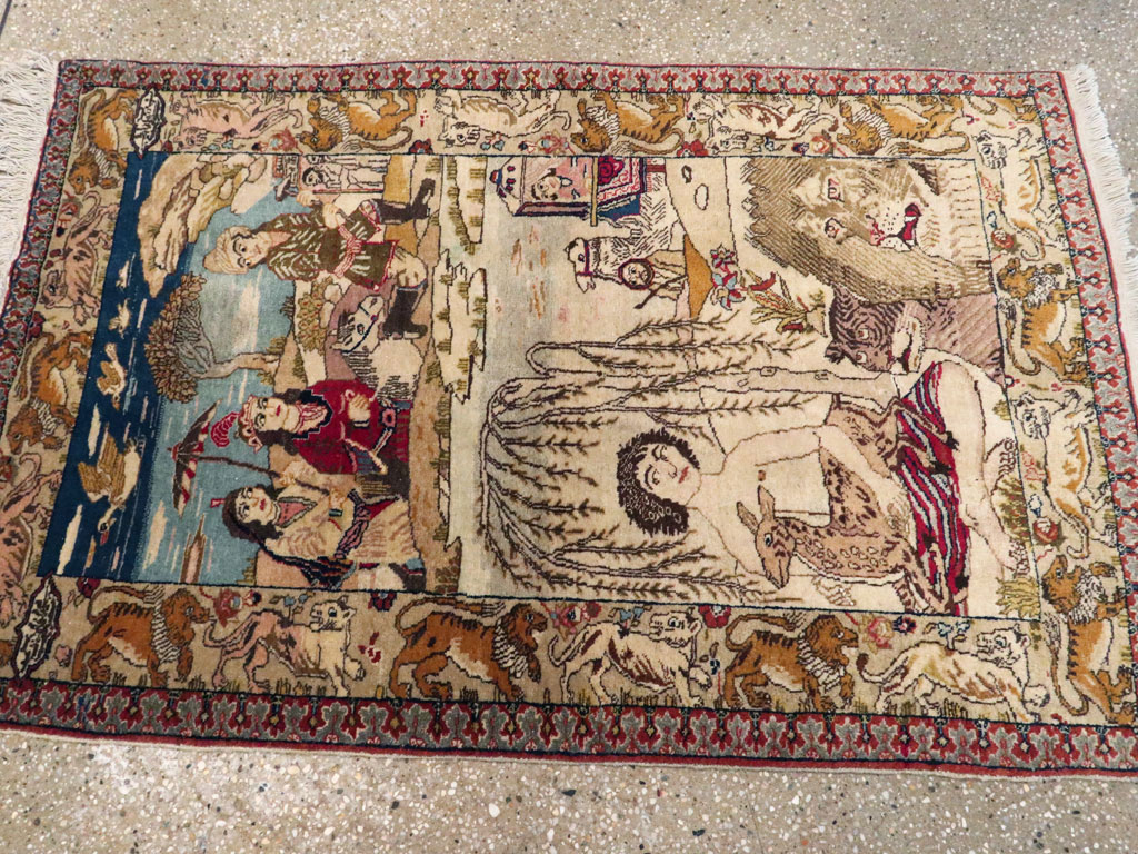 Vintage Persian Tabriz Pictorial Rug, No.19079 - Gss