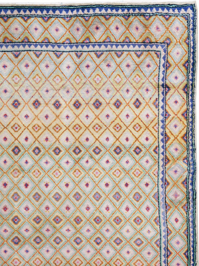 Vintage Persian Kashan Deco Wide Gallery Runner, No.19196 - Gss