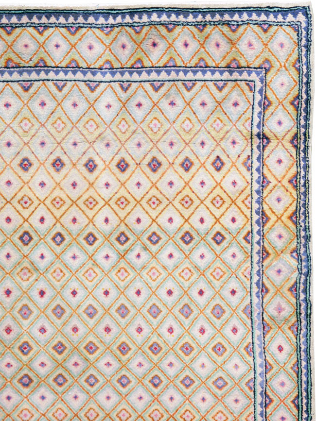 Vintage Persian Kashan Deco Wide Gallery Runner, No.19196 - Gss