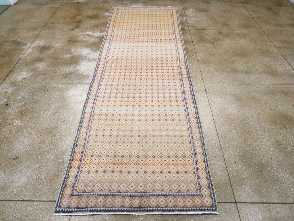Vintage Persian Kashan Deco Wide Gallery Runner, No.19196 - Gss
