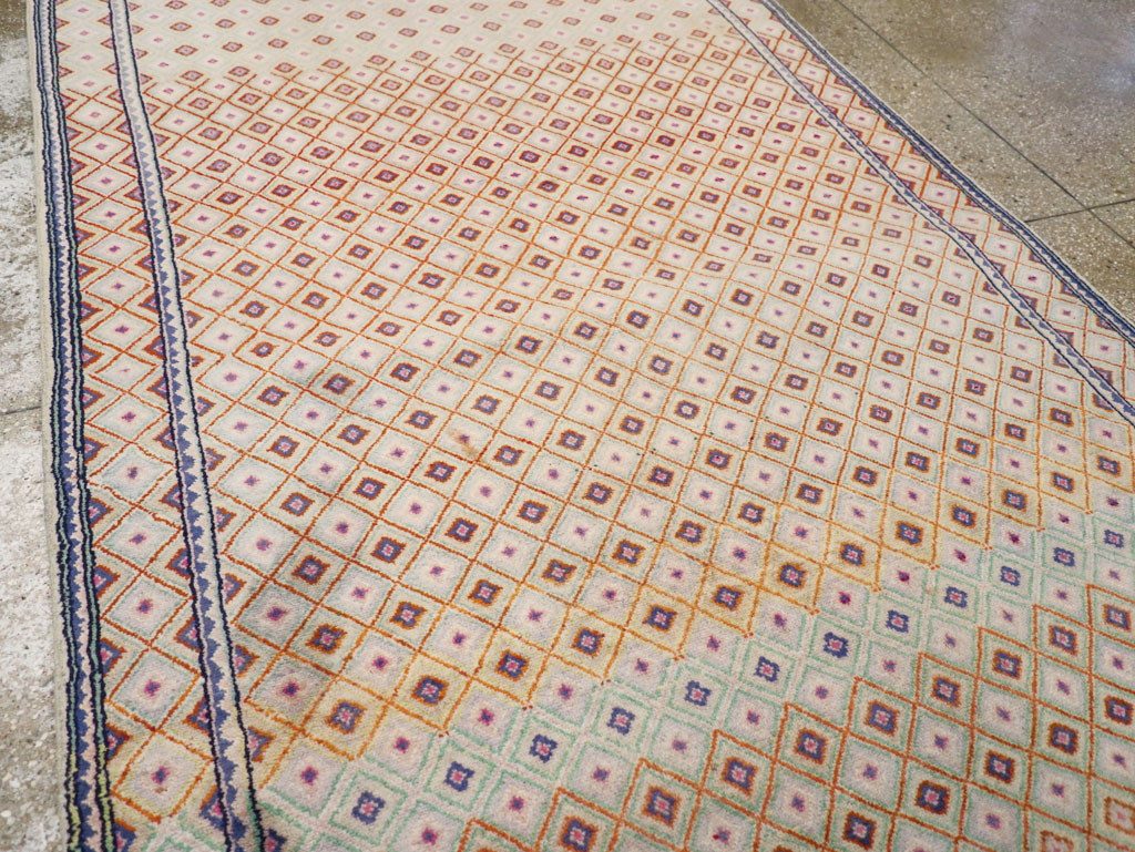 Vintage Persian Kashan Deco Wide Gallery Runner, No.19196 - Gss