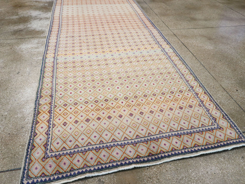 Vintage Persian Kashan Deco Wide Gallery Runner, No.19196 - Gss