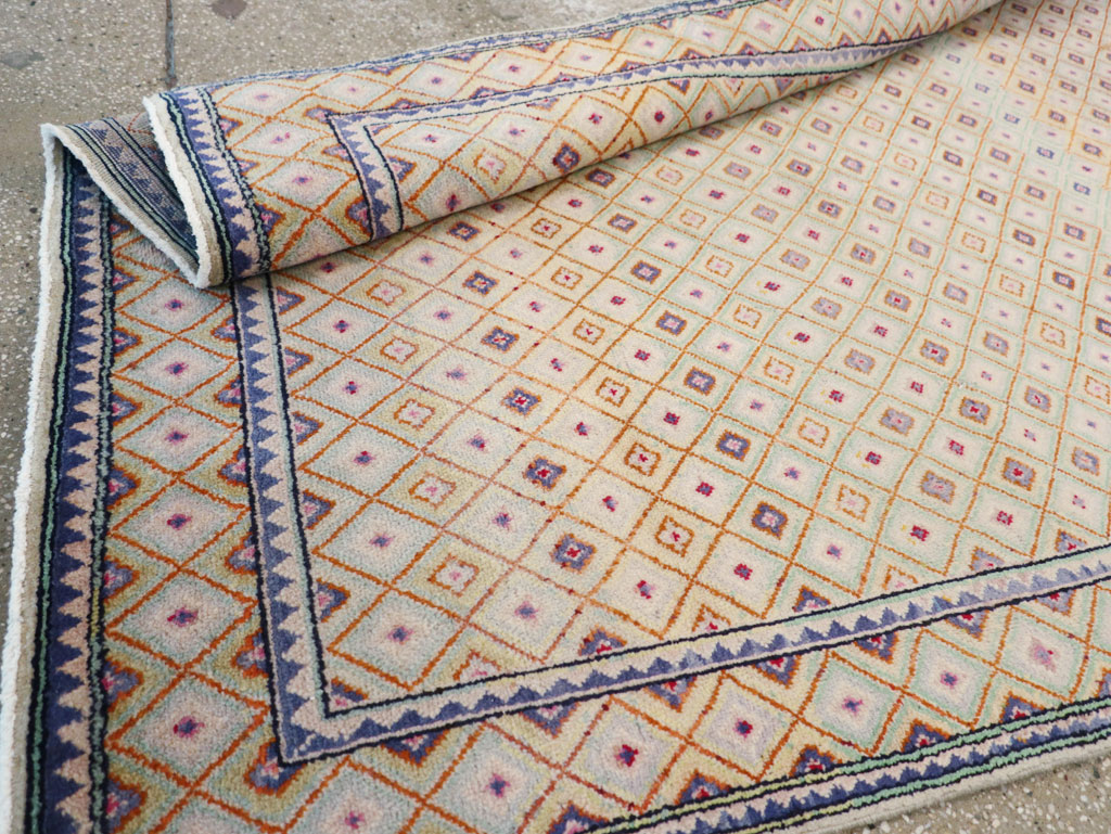 Vintage Persian Kashan Deco Wide Gallery Runner, No.19196 - Gss