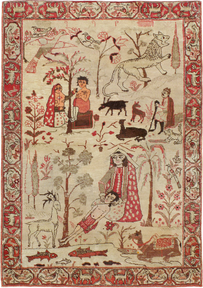 Vintage Persian Kerman Pictorial Rug, No.19976 - Gss