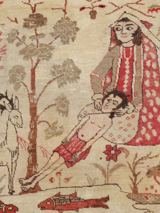 Vintage Persian Kerman Pictorial Rug, No.19976 - Gss