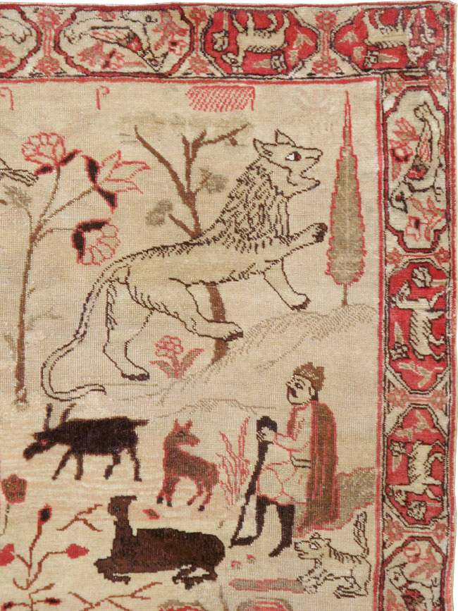 Vintage Persian Kerman Pictorial Rug, No.19976 - Gss