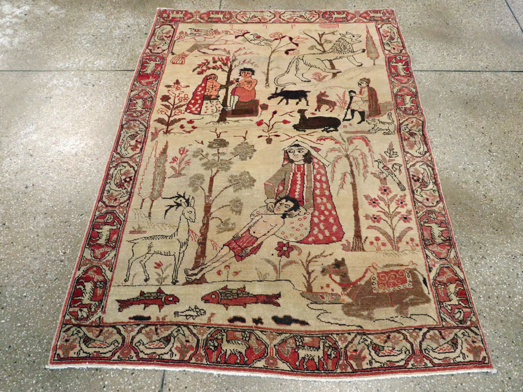Vintage Persian Kerman Pictorial Rug, No.19976 - Gss