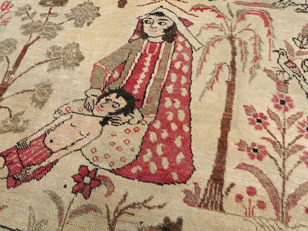 Vintage Persian Kerman Pictorial Rug, No.19976 - Gss