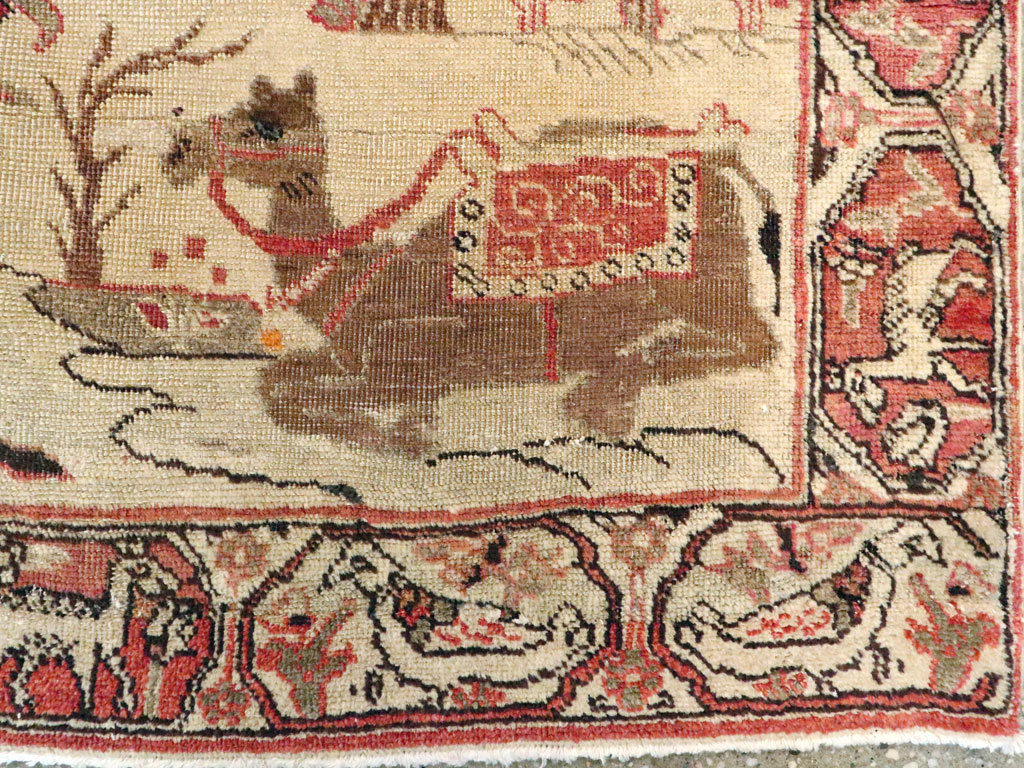 Vintage Persian Kerman Pictorial Rug, No.19976 - Gss