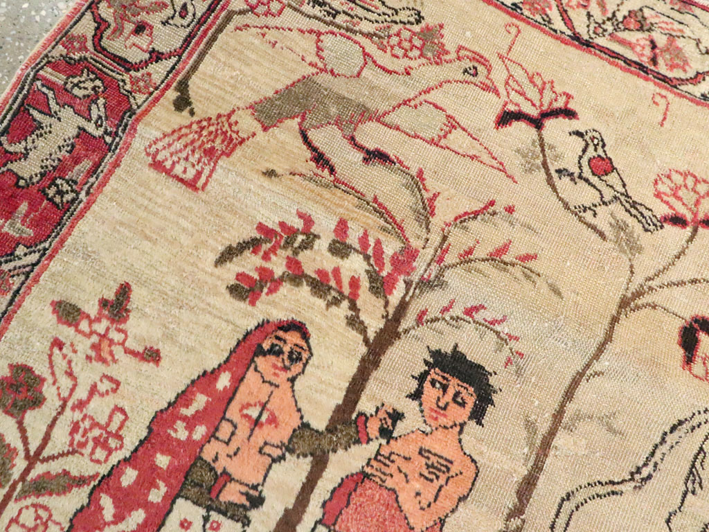 Vintage Persian Kerman Pictorial Rug, No.19976 - Gss