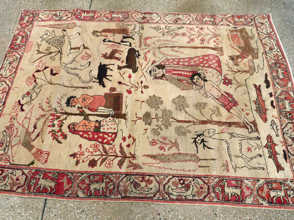 Vintage Persian Kerman Pictorial Rug, No.19976 - Gss