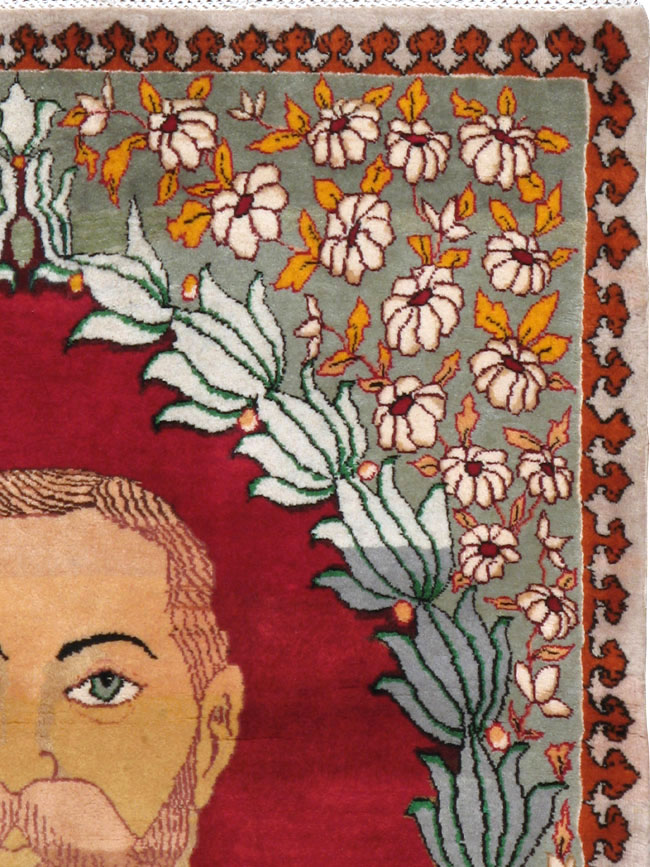 Vintage Persian Tabriz King George V Pictorial Rug, No.20021 - Gss