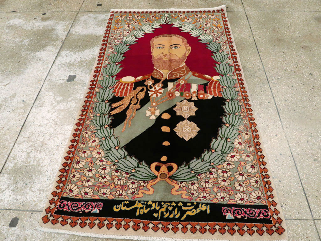 Vintage Persian Tabriz King George V Pictorial Rug, No.20021 - Gss
