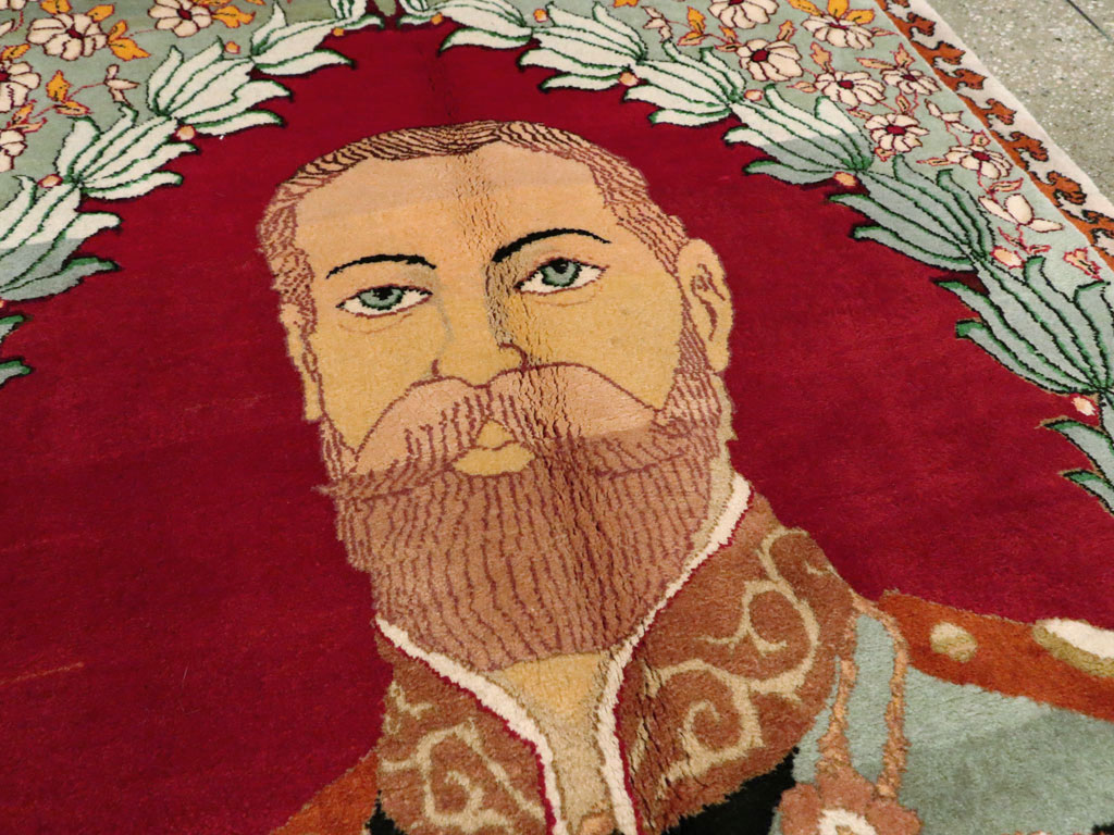 Vintage Persian Tabriz King George V Pictorial Rug, No.20021 - Gss