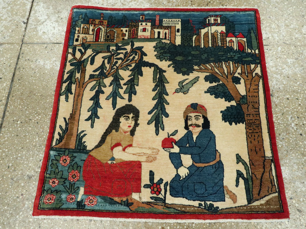 Vintage Persian Kashan Pictorial Rug, No.20024 - Gss