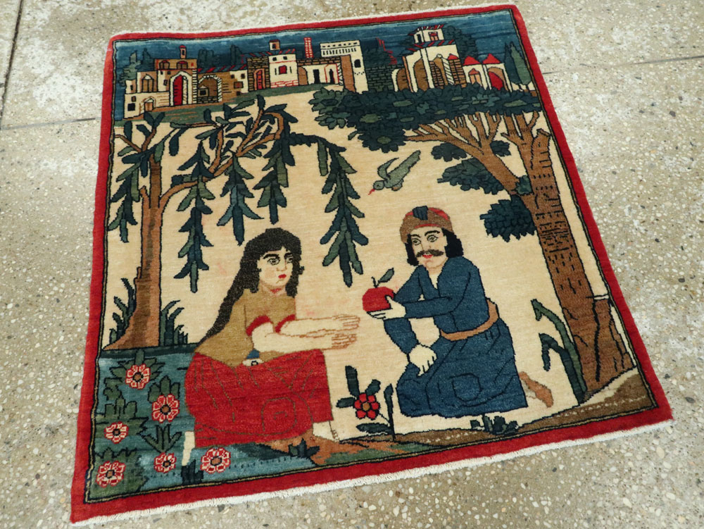 Vintage Persian Kashan Pictorial Rug, No.20024 - Gss