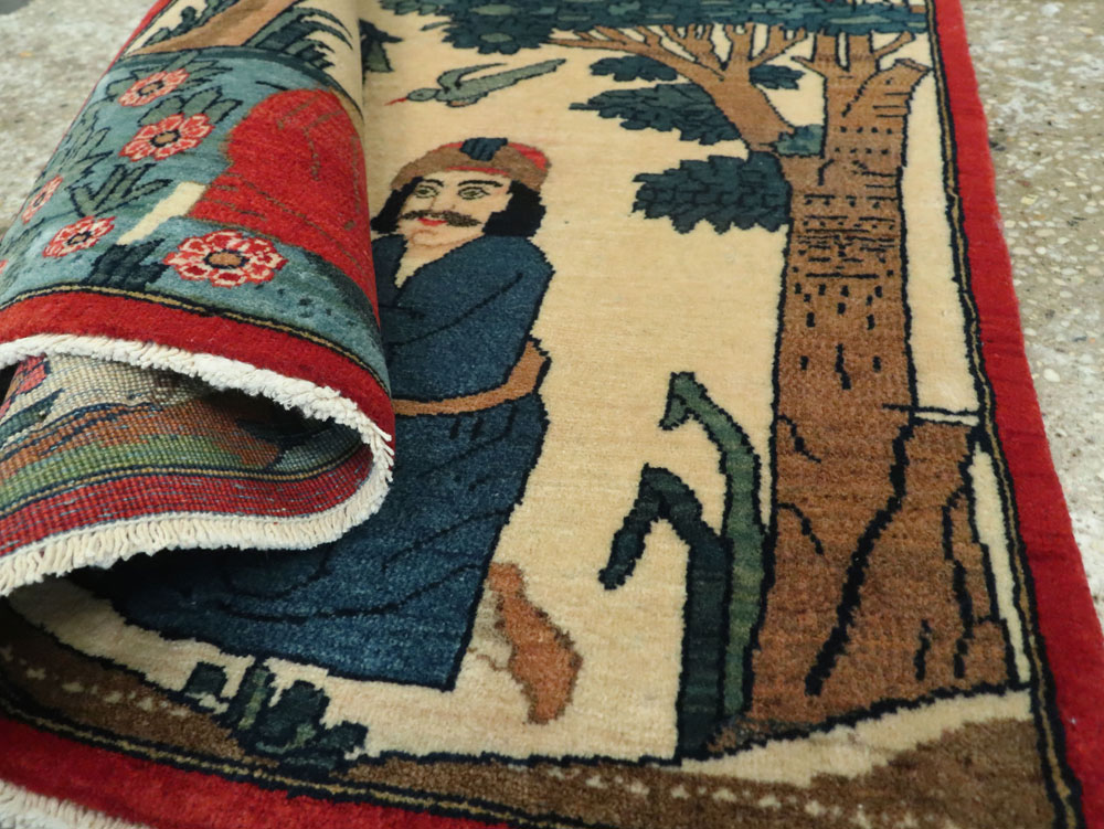 Vintage Persian Kashan Pictorial Rug, No.20024 - Gss