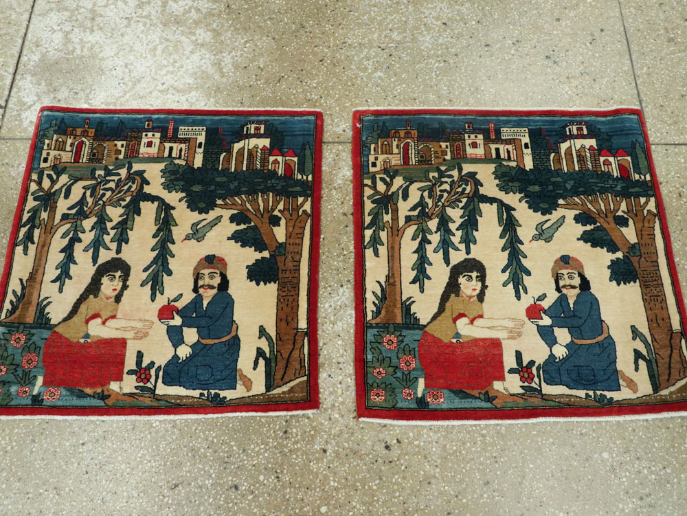 Vintage Persian Kashan Pictorial Rug, No.20024 - Gss