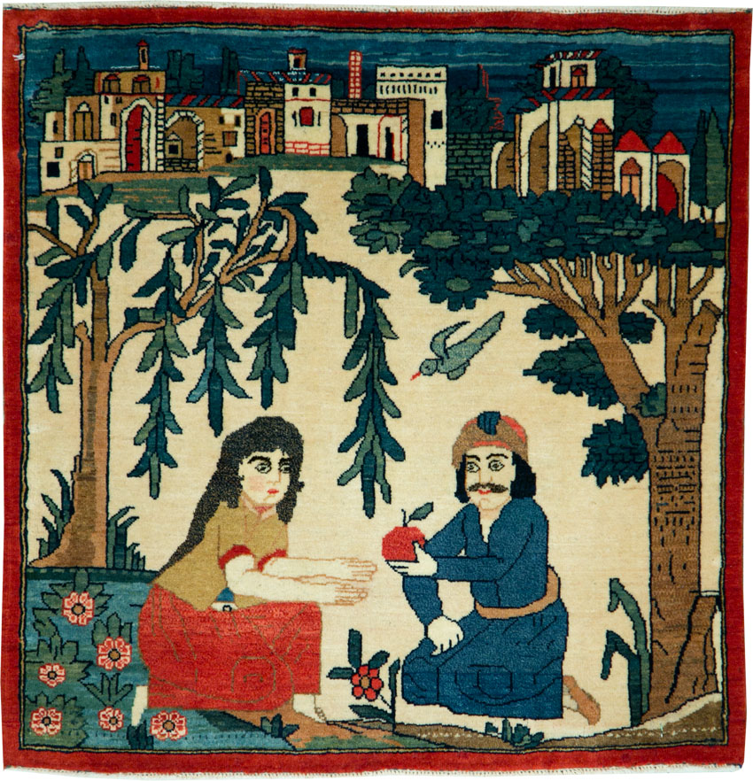 Vintage Persian Kashan Pictorial Rug, No.20026 - Gss