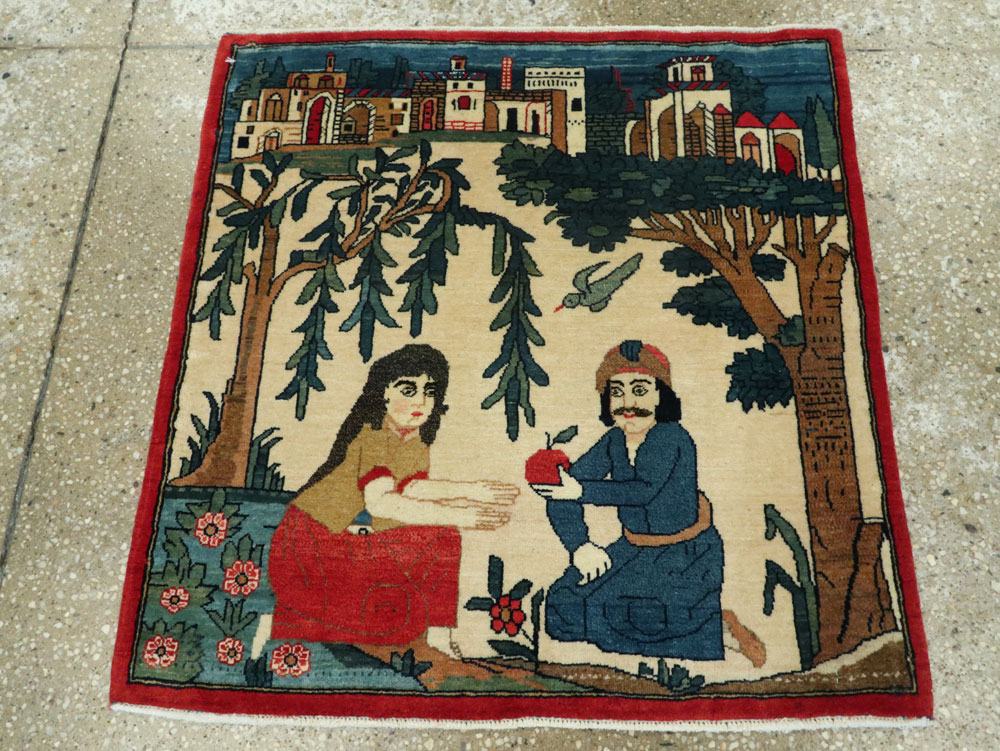 Vintage Persian Kashan Pictorial Rug, No.20026 - Gss