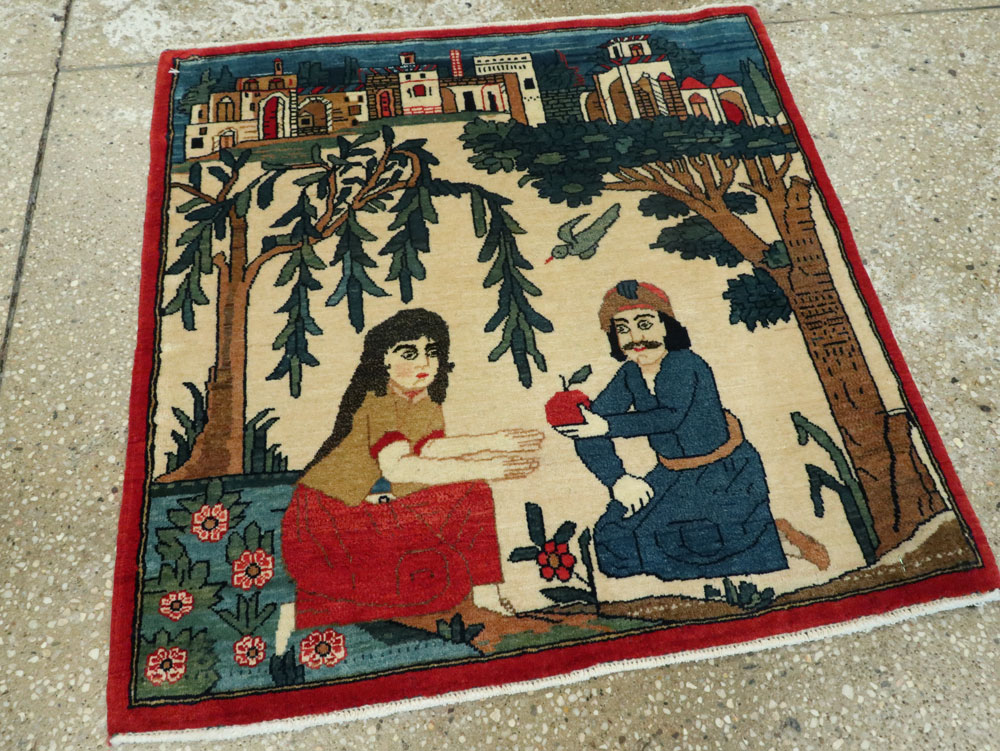 Vintage Persian Kashan Pictorial Rug, No.20026 - Gss