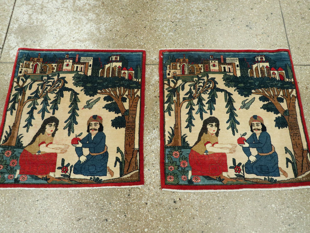 Vintage Persian Kashan Pictorial Rug, No.20026 - Gss