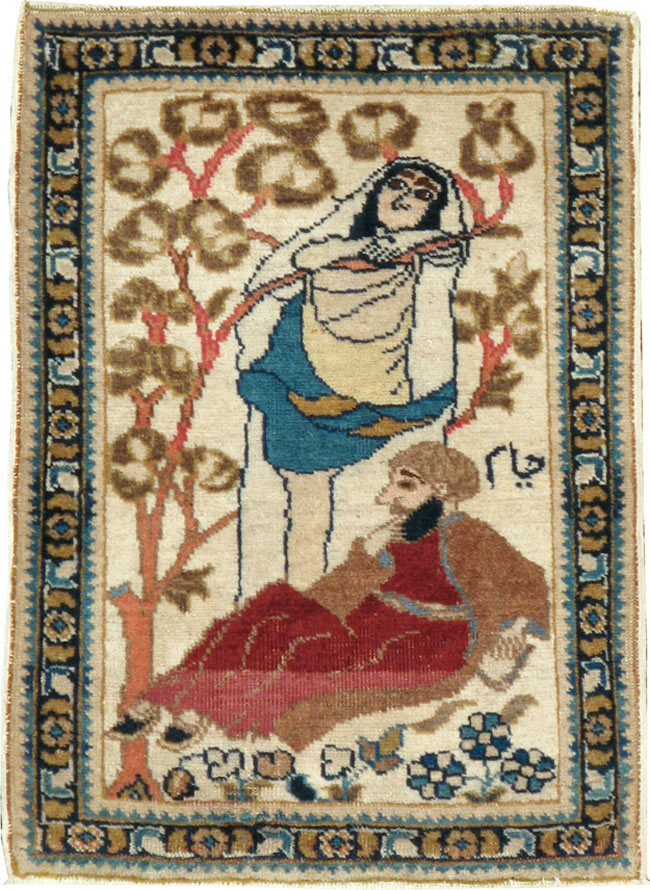 Vintage Persian Tabriz Pictorial Rug, No.20090 - Gss