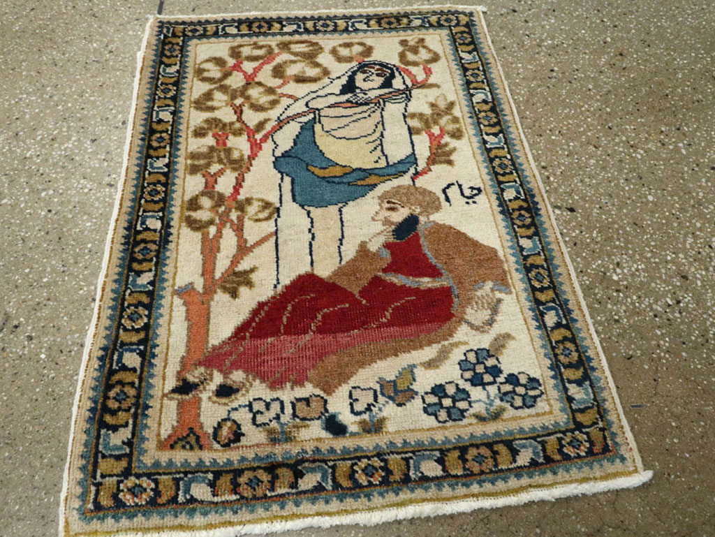 Vintage Persian Tabriz Pictorial Rug, No.20090 - Gss