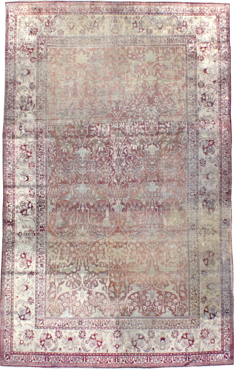 Antique Persian Silk Distressed Kashan Carpet, No.20182 - Gss