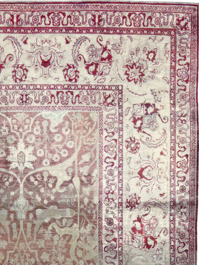 Antique Persian Silk Distressed Kashan Carpet, No.20182 - Gss