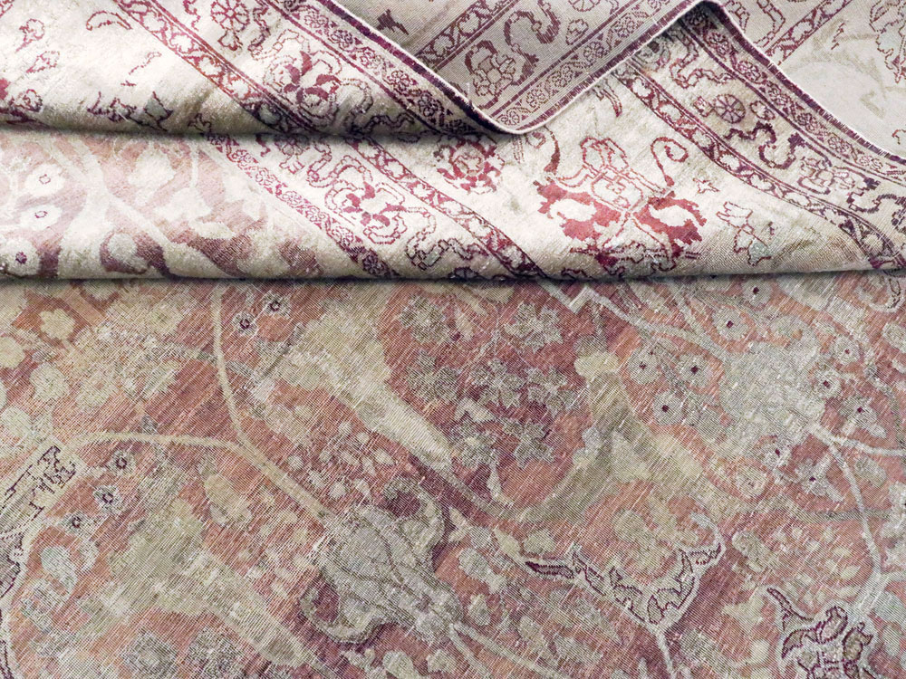 Antique Persian Silk Distressed Kashan Carpet, No.20182 - Gss