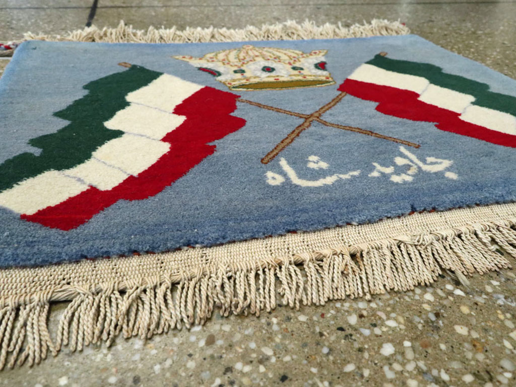 Vintage Persian Kashan Flag Pictorial Rug, No.20369 - Gss