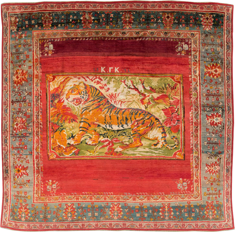 Antique Pictorial Oushak Carpet, No.20483 - Gss