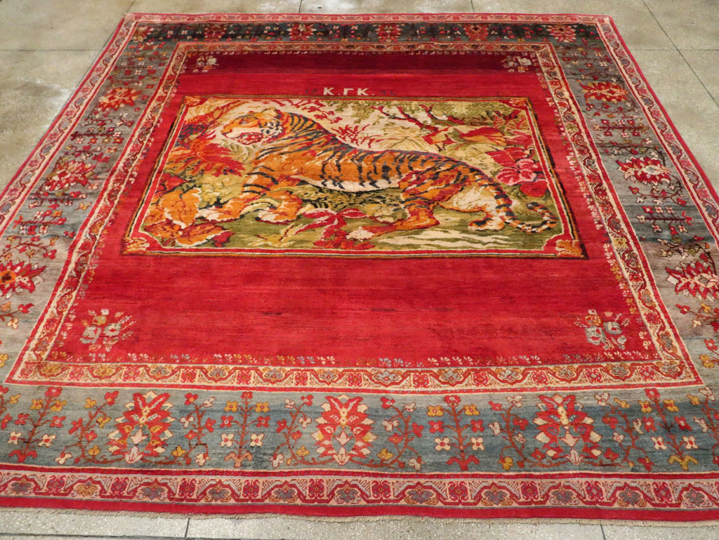 Antique Pictorial Oushak Carpet, No.20483 - Gss