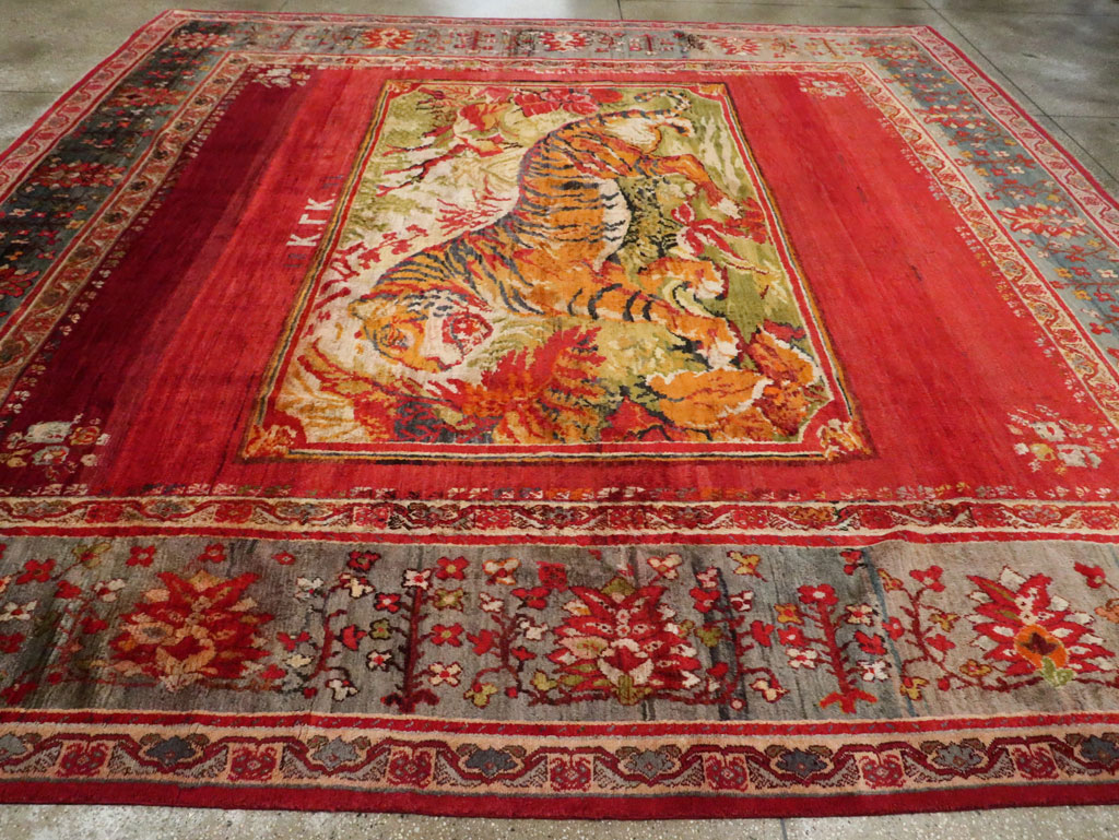 Antique Pictorial Oushak Carpet, No.20483 - Gss