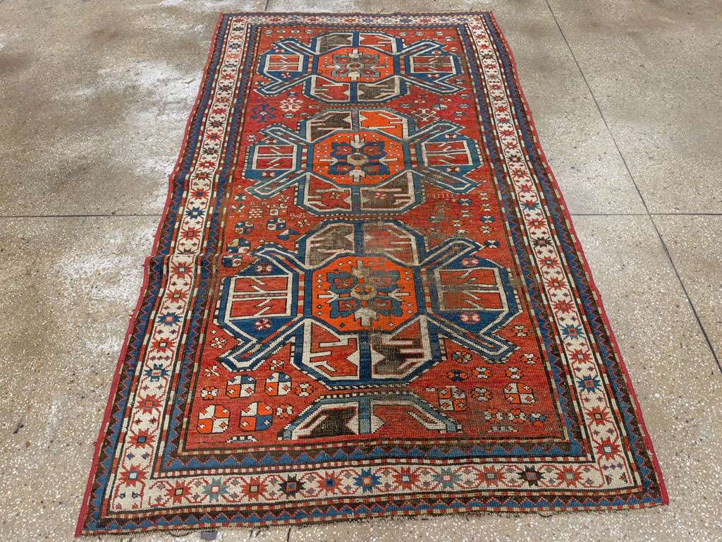 Antique Caucasian Kazak Distressed Rug, No.20529 - Gss