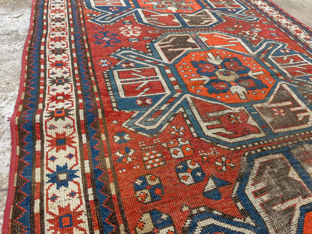 Antique Caucasian Kazak Distressed Rug, No.20529 - Gss