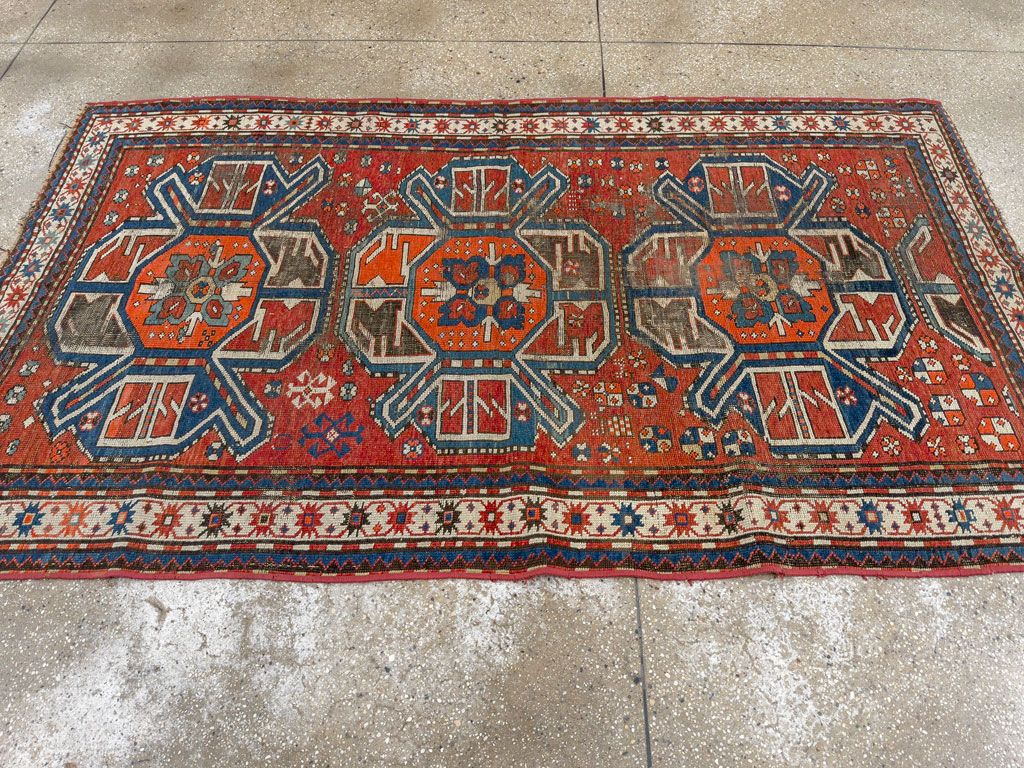 Antique Caucasian Kazak Distressed Rug, No.20529 - Gss